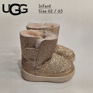 UGG INFANT KEELAN‎ GLITTER GOLD SHEARLING LINED BOOTS Size 2/3